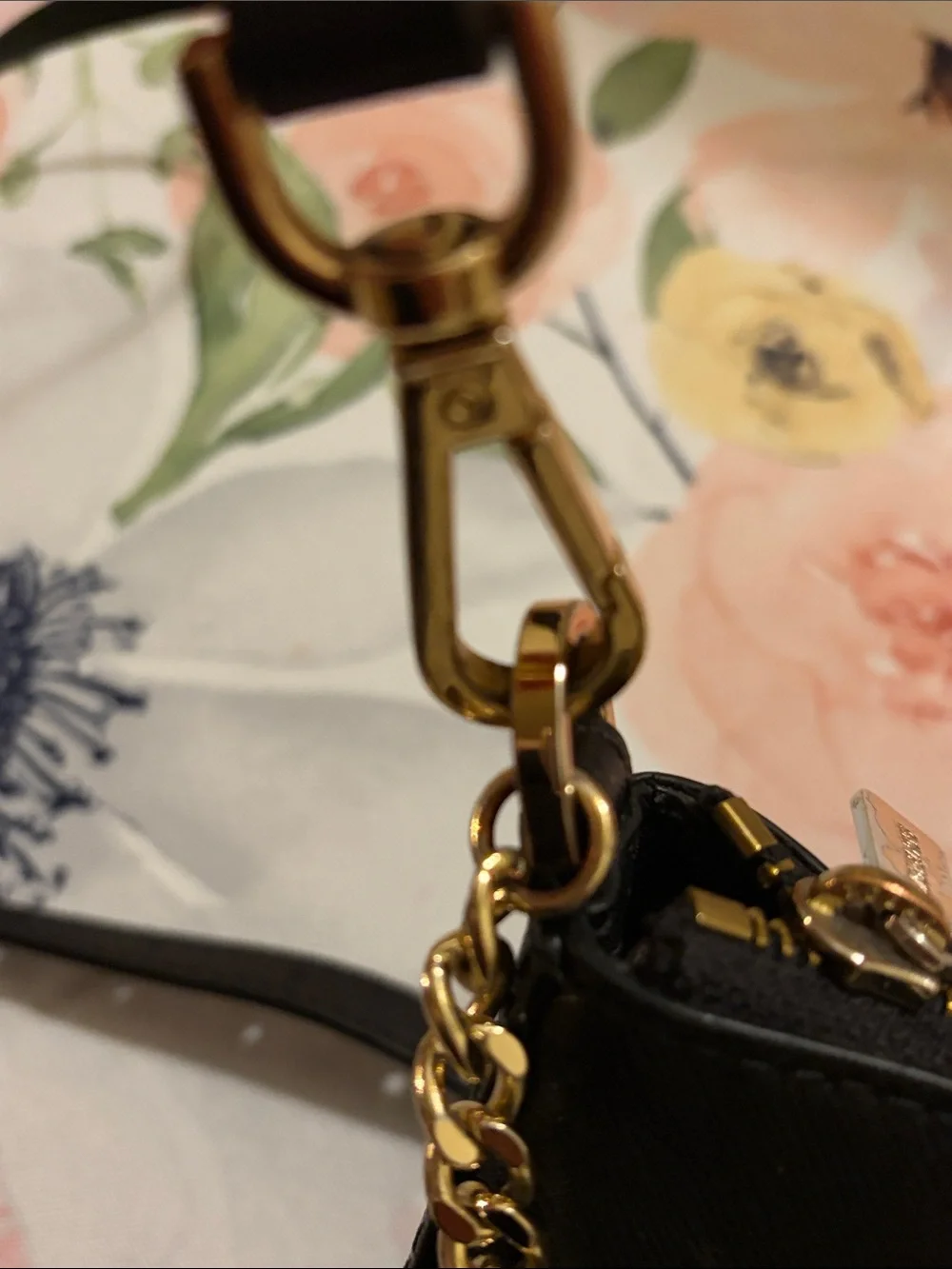 Michael Kors Black Leather Crossbody with Gold Chain Accent